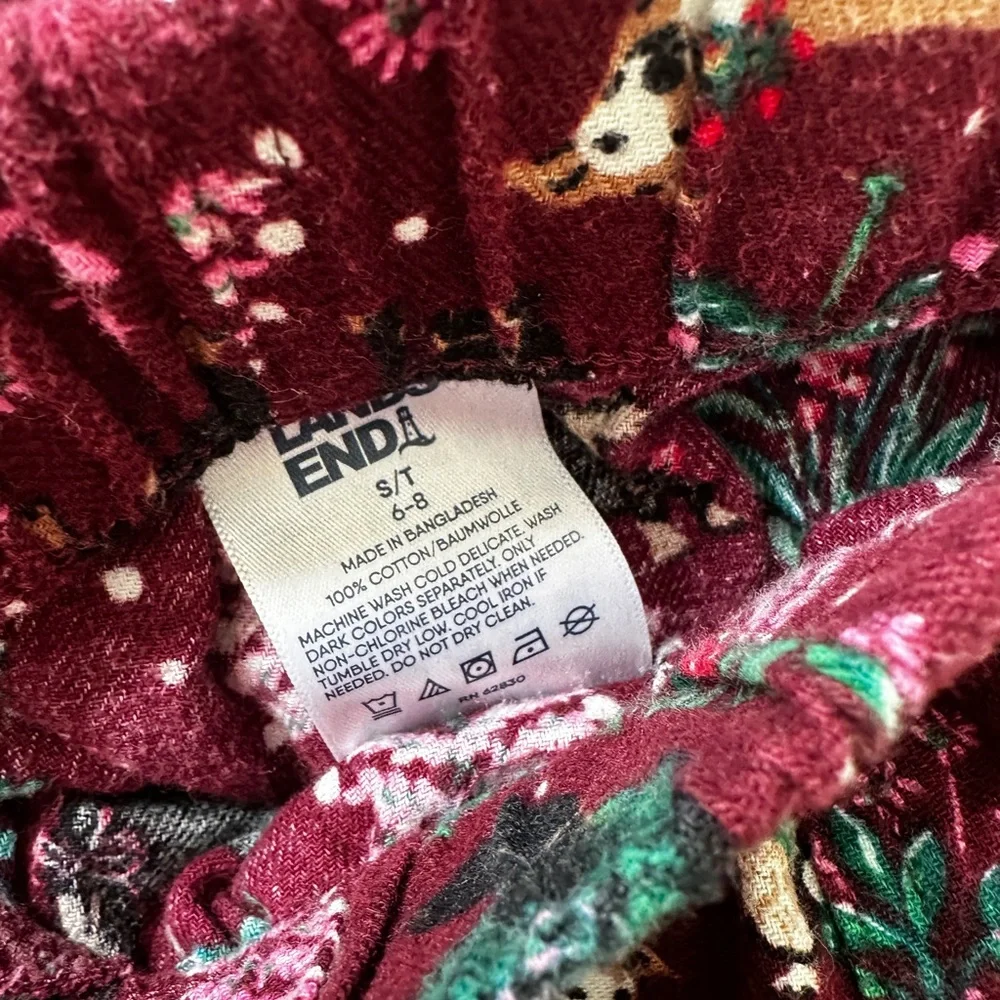 Lands End Bundle Flannel Pajamas Women’s Tall Small Rich Burgundy Holiday Hounds - Picture 15 of 15